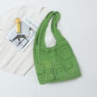 Women's Medium Knit Solid Color Basic Hollow Bucket Open Shoulder Bag sku image 3