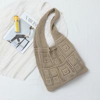 Women's Medium Knit Solid Color Basic Hollow Bucket Open Shoulder Bag sku image 4