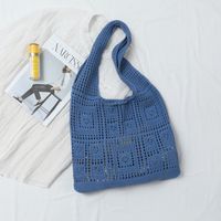 Women's Medium Knit Solid Color Basic Hollow Bucket Open Shoulder Bag sku image 2