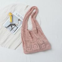 Women's Medium Knit Solid Color Basic Hollow Bucket Open Shoulder Bag sku image 5