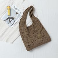 Women's Medium Knit Solid Color Basic Hollow Bucket Open Shoulder Bag sku image 8