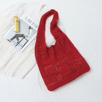 Women's Medium Knit Solid Color Basic Hollow Bucket Open Shoulder Bag sku image 7