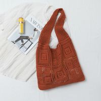 Women's Medium Knit Solid Color Basic Hollow Bucket Open Shoulder Bag sku image 6