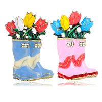 IG Style Sweet Flower Boots Alloy Enamel Inlay Rhinestones Women's Brooches main image 6