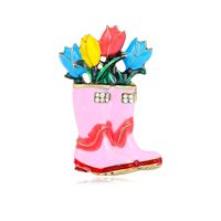 IG Style Sweet Flower Boots Alloy Enamel Inlay Rhinestones Women's Brooches sku image 1