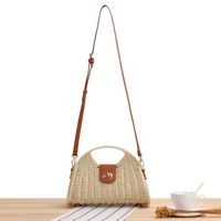 Women's Small Paper String Solid Color Vacation Classic Style Weave Magnetic Buckle Straw Bag main image 1