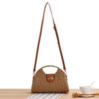 Women's Small Paper String Solid Color Vacation Classic Style Weave Magnetic Buckle Straw Bag sku image 2