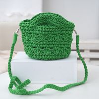 Women's Small Cotton Rope Solid Color Vacation Classic Style Weave Bucket Open Straw Bag sku image 3