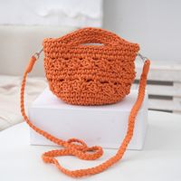 Women's Small Cotton Rope Solid Color Vacation Classic Style Weave Bucket Open Straw Bag sku image 2