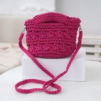 Women's Small Cotton Rope Solid Color Vacation Classic Style Weave Bucket Open Straw Bag sku image 4