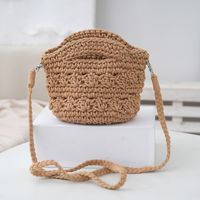 Women's Small Cotton Rope Solid Color Vacation Classic Style Weave Bucket Open Straw Bag sku image 6