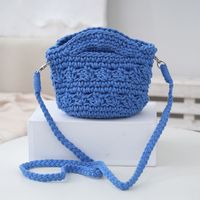 Women's Small Cotton Rope Solid Color Vacation Classic Style Weave Bucket Open Straw Bag sku image 7