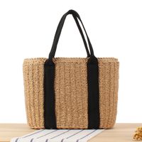 Women's Large Paper String Solid Color Vacation Beach Weave String Straw Bag main image 1