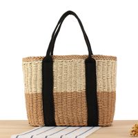 Women's Large Paper String Solid Color Vacation Beach Weave String Straw Bag sku image 3