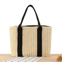 Women's Large Paper String Solid Color Vacation Beach Weave String Straw Bag sku image 1