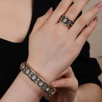 Copper 18K Gold Plated Retro Rock Inlay Solid Color Zircon Rings Bracelets main image 1