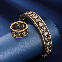 Copper 18K Gold Plated Retro Rock Inlay Solid Color Zircon Rings Bracelets main image 2