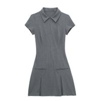 Women's Regular Dress Streetwear Shirt Collar Short Sleeve Solid Color Knee-Length Holiday Daily main image 5
