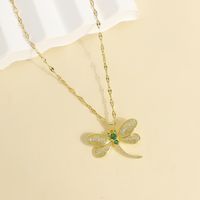 304 Stainless Steel 18K Gold Plated Basic Modern Style Classic Style Plating Inlay Dragonfly Zircon Pendant Necklace main image 4