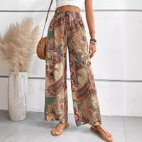 Women's Holiday Daily Beach Vacation Cashew Nuts Full Length Printing Belt Casual Pants main image 1