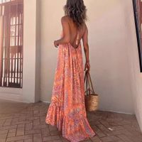 Femmes Robe Trapèze Vacances Dos Nu Impression Sans Manches Impression Maxi Longue Robe Vacances Du Quotidien main image 5