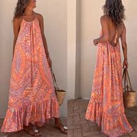 Femmes Robe Trapèze Vacances Dos Nu Impression Sans Manches Impression Maxi Longue Robe Vacances Du Quotidien main image 6