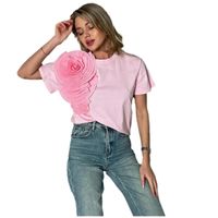 Frau T-Shirt Kurzarm T-Shirts Strassenmode Einfarbig Blume main image 2