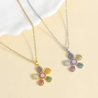 304 Stainless Steel 18K Gold Plated Elegant Lady Plating Inlay Petal Zircon Pendant Necklace main image 4