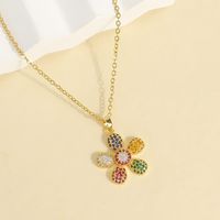 304 Stainless Steel 18K Gold Plated Elegant Lady Plating Inlay Petal Zircon Pendant Necklace main image 5