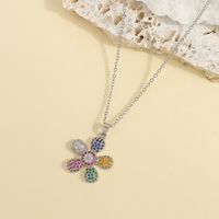 304 Stainless Steel 18K Gold Plated Elegant Lady Plating Inlay Petal Zircon Pendant Necklace main image 6