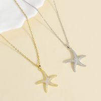 304 Stainless Steel 18K Gold Plated Romantic Shiny Plating Inlay Starfish Zircon Pendant Necklace main image 1