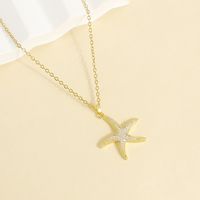 304 Stainless Steel 18K Gold Plated Romantic Shiny Plating Inlay Starfish Zircon Pendant Necklace main image 2