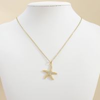 304 Stainless Steel 18K Gold Plated Romantic Shiny Plating Inlay Starfish Zircon Pendant Necklace main image 4