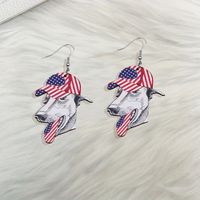 1 Pair IG Style Novelty Dog American Flag Wood Drop Earrings main image 3
