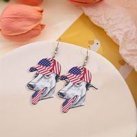 1 Pair IG Style Novelty Dog American Flag Wood Drop Earrings main image 4
