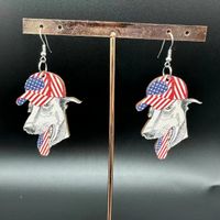 1 Pair IG Style Novelty Dog American Flag Wood Drop Earrings main image 5