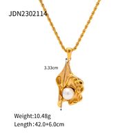 304 Stainless Steel 18K Gold Plated Simple Style Classic Style Plating Inlay Flower Pearl Pendant Necklace main image 3