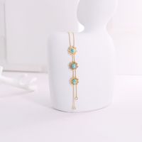 304 Stainless Steel 18K Gold Plated Vintage Style Sweet Inlay Flower Turquoise Zircon Pendant Necklace main image 1