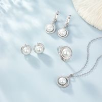 Elegant Romantic Round White Gold Plated Pearl Beads Sterling Silver Wholesale Rings Earrings Necklace main image 1