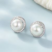 Elegant Romantic Round White Gold Plated Pearl Beads Sterling Silver Wholesale Rings Earrings Necklace main image 6