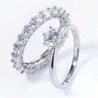 Sterling Silver White Gold Plated Elegant Romantic Shiny Plating Inlay Round Zircon Rings main image 4