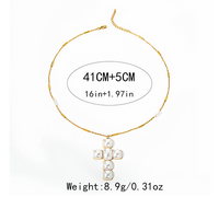 304 Stainless Steel Gold Plated Elegant Modern Style Plating Inlay Cross Pearl Pendant Necklace main image 3