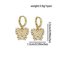 1 Pair Elegant Basic Lady Cross Star Butterfly Inlay Copper Artificial Pearls Zircon 18K Gold Plated Drop Earrings main image 8