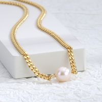 Copper 18K Gold Plated Simple Style Pearl Inlay Heart Shape Solid Color Zircon Necklace main image 4