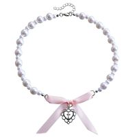 Wholesale Jewelry Elegant Lady Heart Shape Bow Knot Arylic Alloy Plastic Pendant Necklace sku image 1