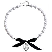 Wholesale Jewelry Elegant Lady Heart Shape Bow Knot Arylic Alloy Plastic Pendant Necklace sku image 3