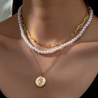 Großhandel Schmuck Elegant Vintage-Stil Runden Münze Kunststoff Zinklegierung Perlen Dreilagige Halskette main image 1