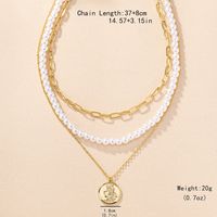Großhandel Schmuck Elegant Vintage-Stil Runden Münze Kunststoff Zinklegierung Perlen Dreilagige Halskette main image 2