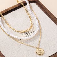 Wholesale Jewelry Elegant Vintage Style Round Coin Plastic Zinc Alloy Beaded Three Layer Necklace main image 6