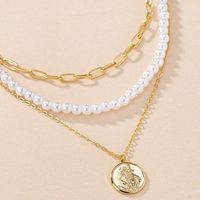 Großhandel Schmuck Elegant Vintage-Stil Runden Münze Kunststoff Zinklegierung Perlen Dreilagige Halskette main image 4